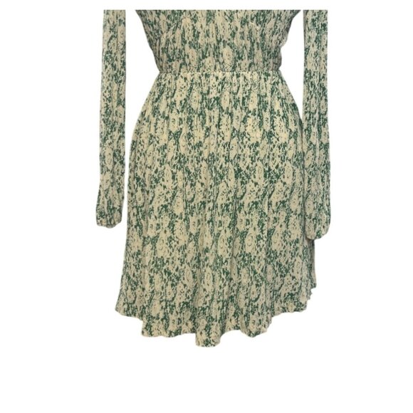 Mango Mini Dress Womens Medium Green Cream New WOT Floral Long Sleeve - Picture 5 of 9